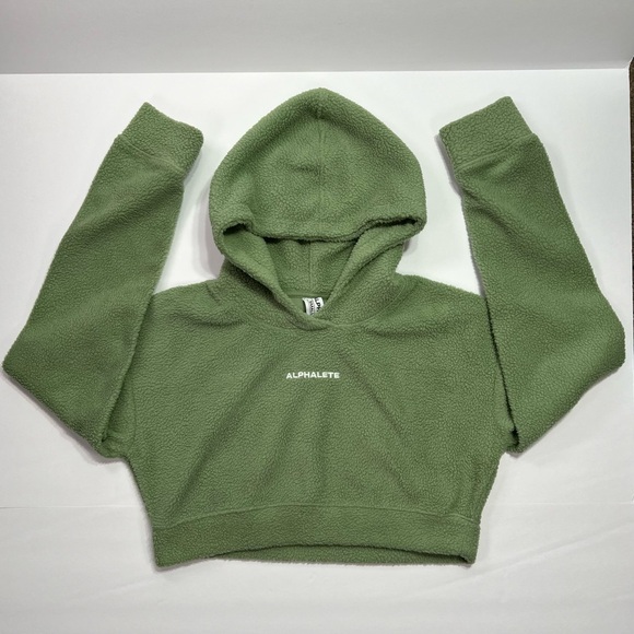 Alphalete King Crop Hoodie, Women’s Textured Plush Fleece Crop Hoodie - sage, S - Picture 2 of 10